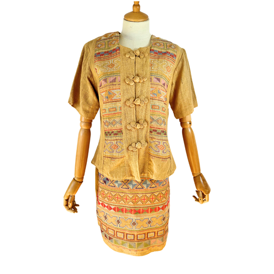 Vintage embroidered dress and jacket set - L
