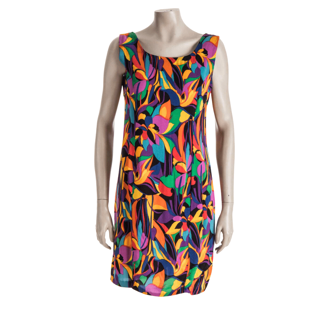Colourful sleeveless floral dress - L