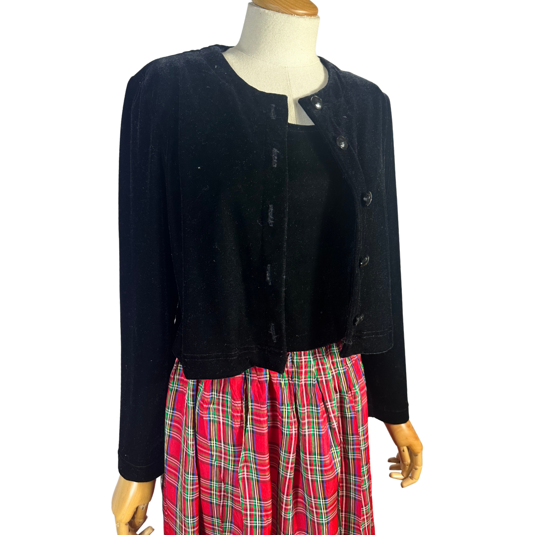 90s velvet and tartan outfit set - S