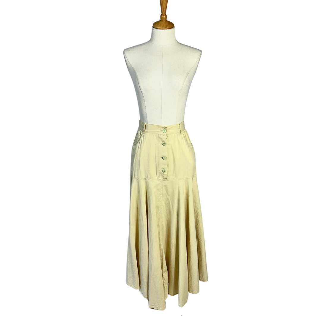 Cream vintage high waist midi skirt - S