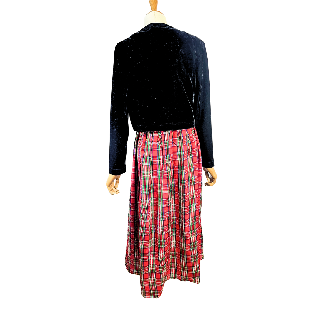 90s velvet and tartan outfit set - S