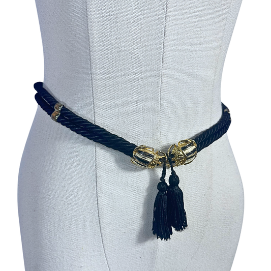 Black scarab rope belt - S