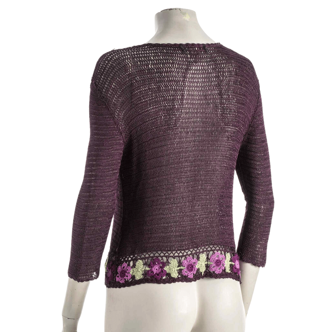 Floral three-quarter sleeve knitted cardigan - S