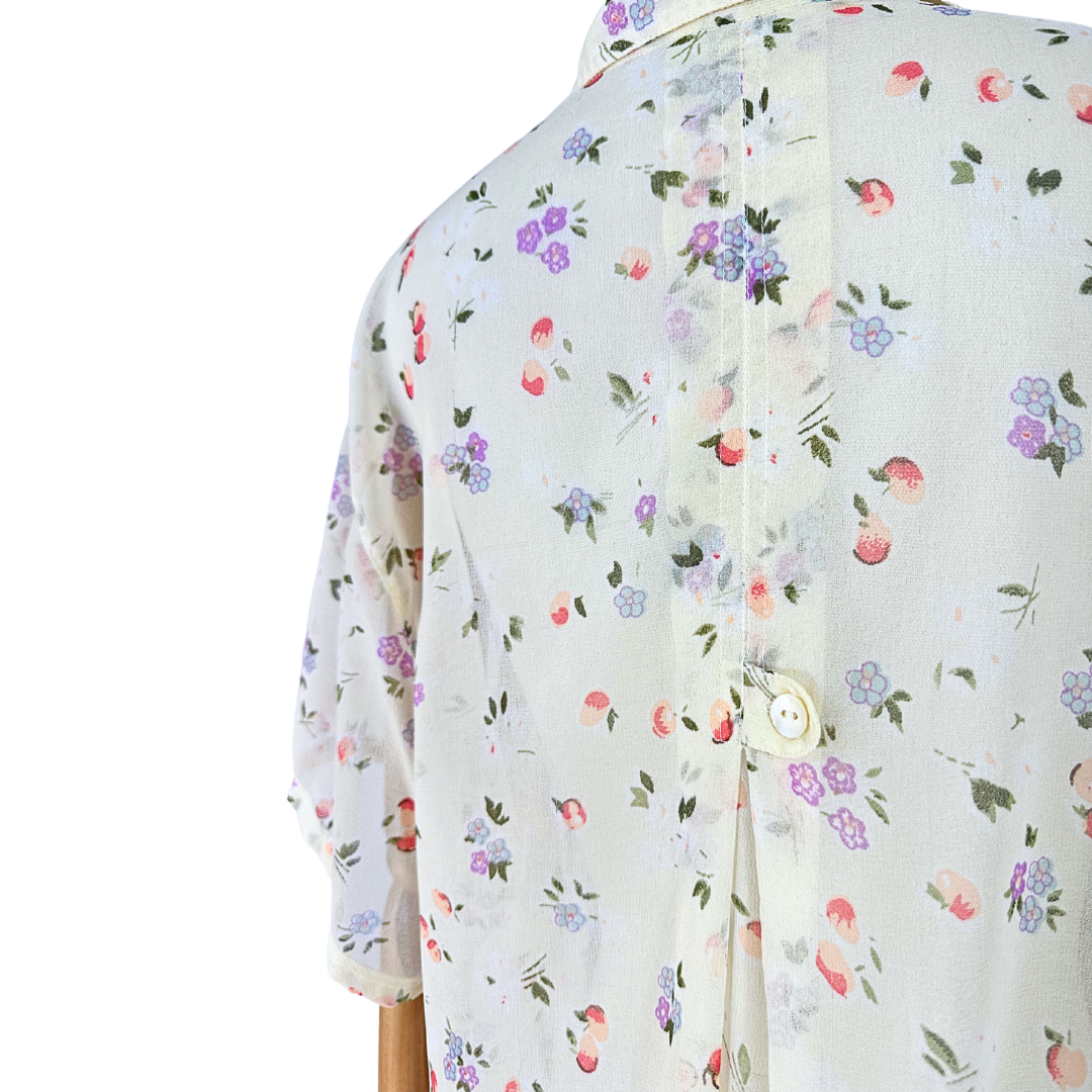 Cream 90s flower and fruit sheer shirt - L