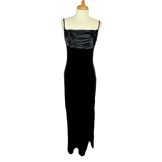 Black 90s velvet evening dress - S