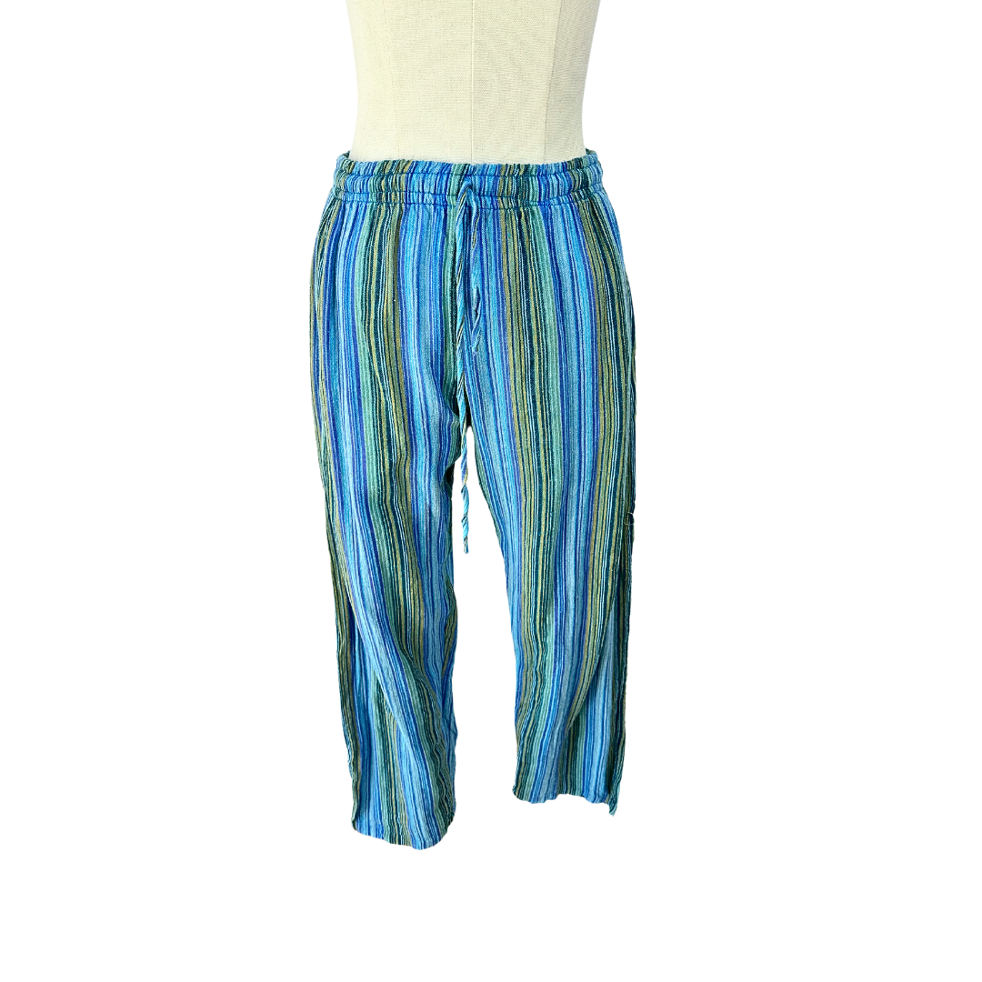 Blue boho striped pants - M