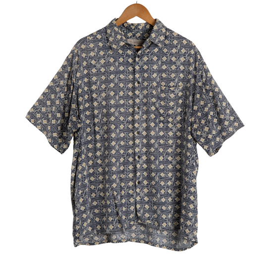 Vintage geometric rhombus print shortsleeve shirt - L