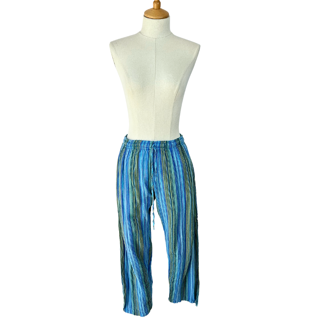 Blue boho striped pants - M