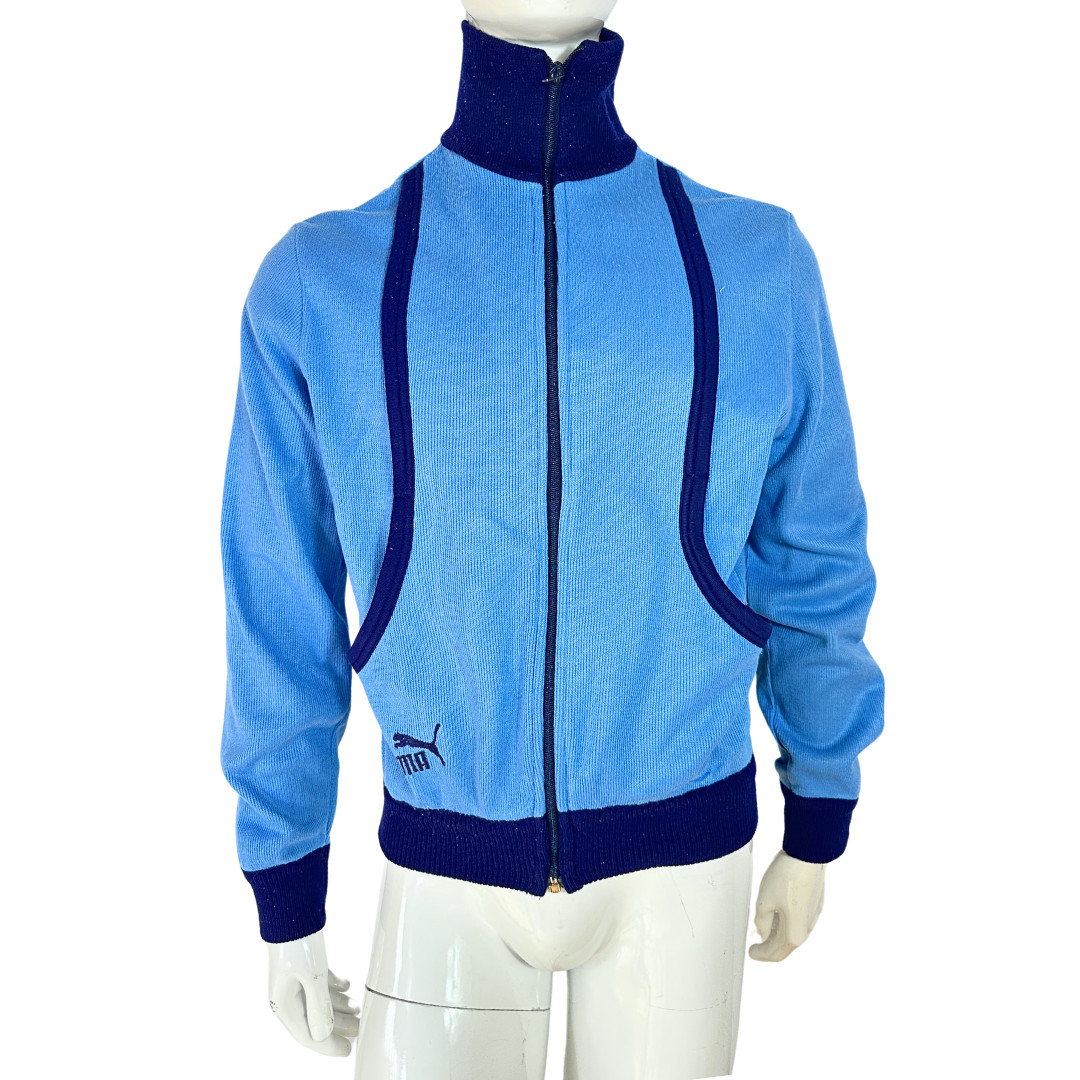 Blue 80s Puma zipped up knitted jacket - S