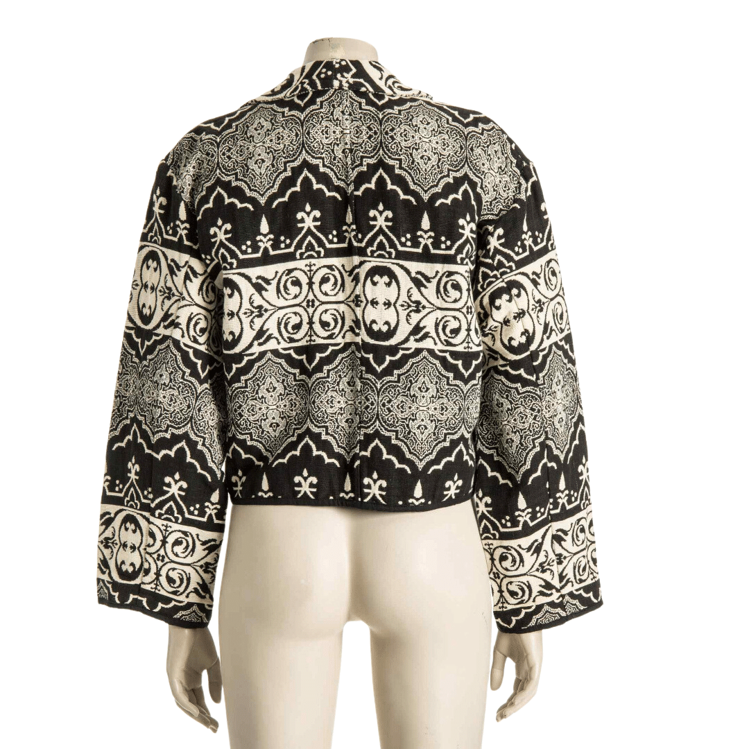 Baroque print tapestry cropped jacket - M