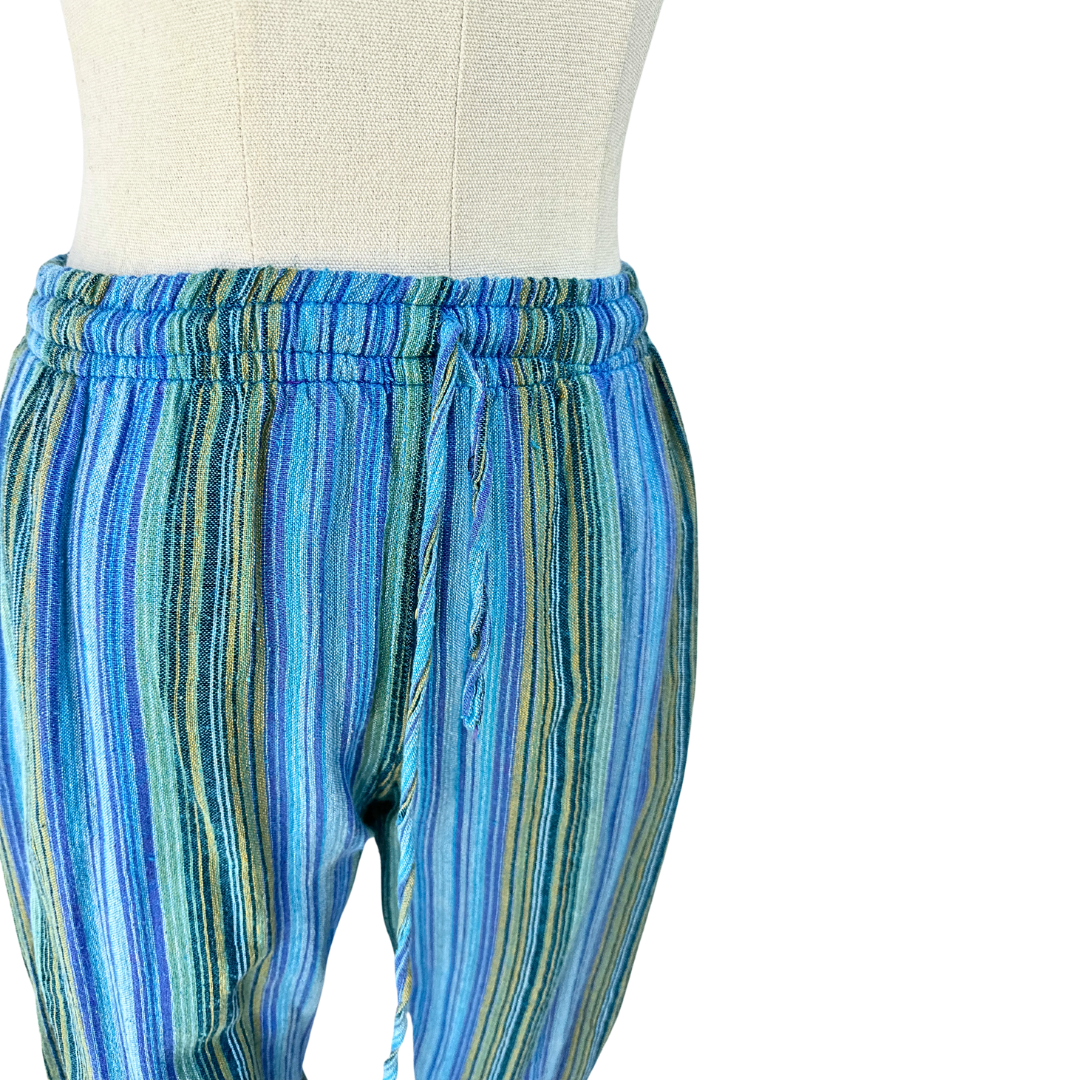 Blue boho striped pants - M