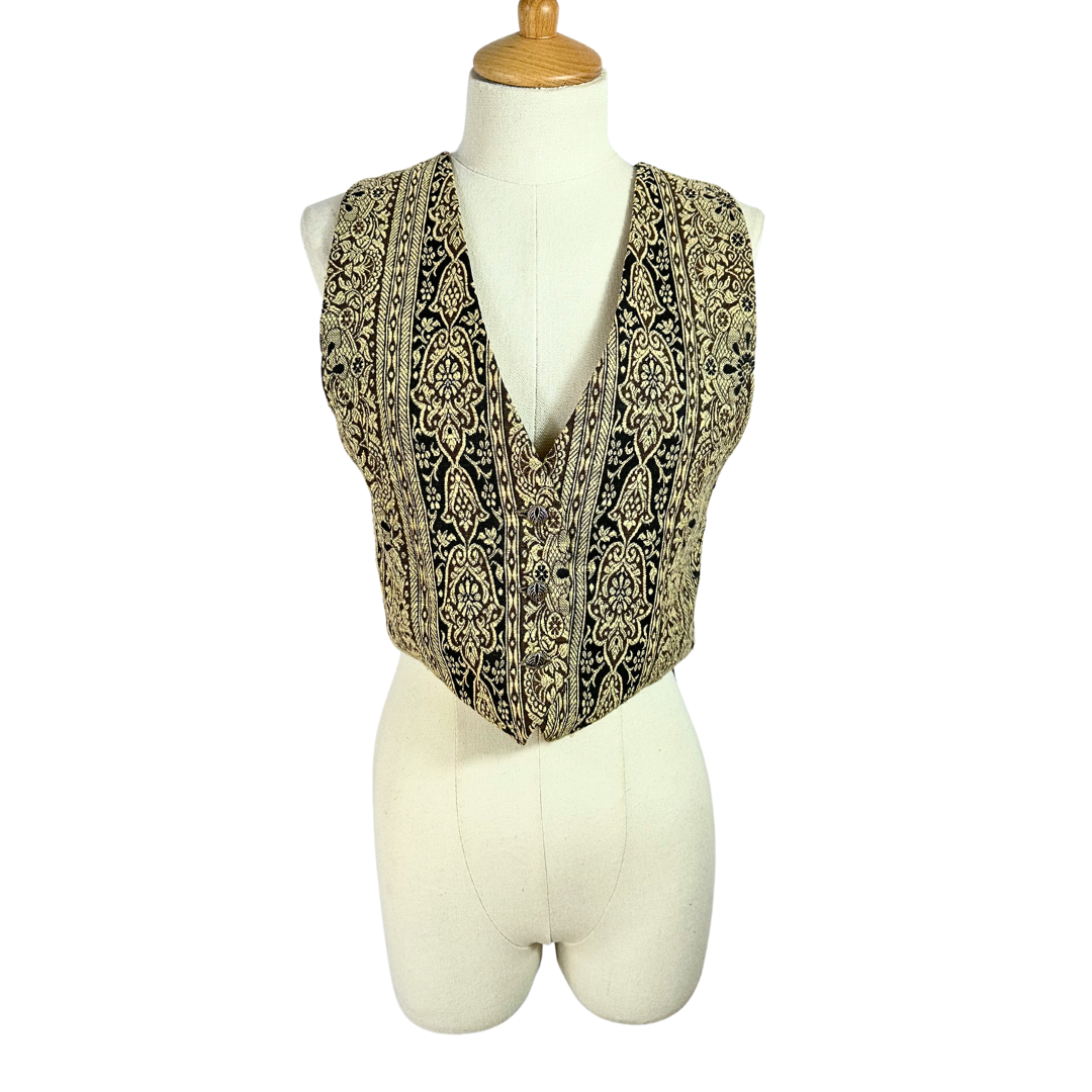 Vintage floral tapestry cropped waistcoat - S