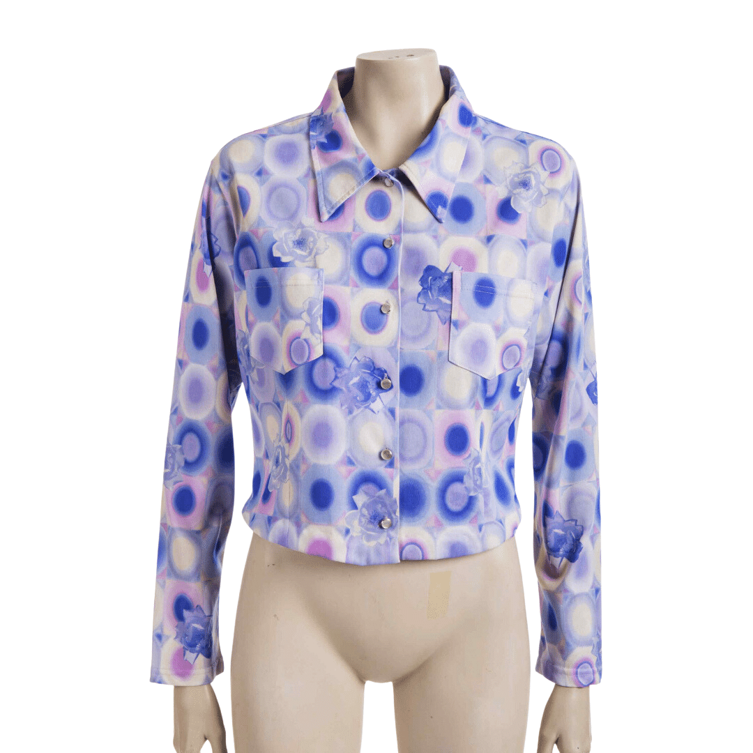 Floral and sphere print longsleeve cropped shirt - L