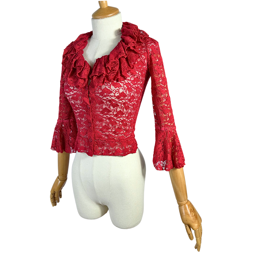 Red bellsleeve lace cropped top - S