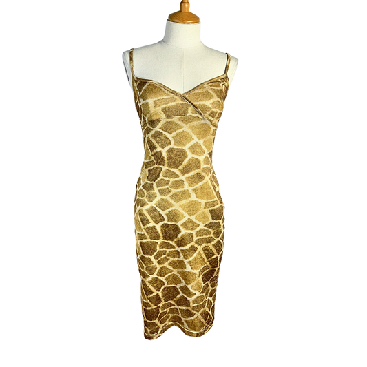 Giraffe print spaghetti strap dress - S
