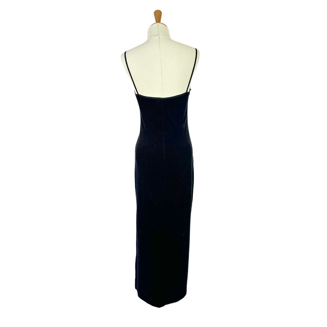 Black 90s velvet evening dress - S