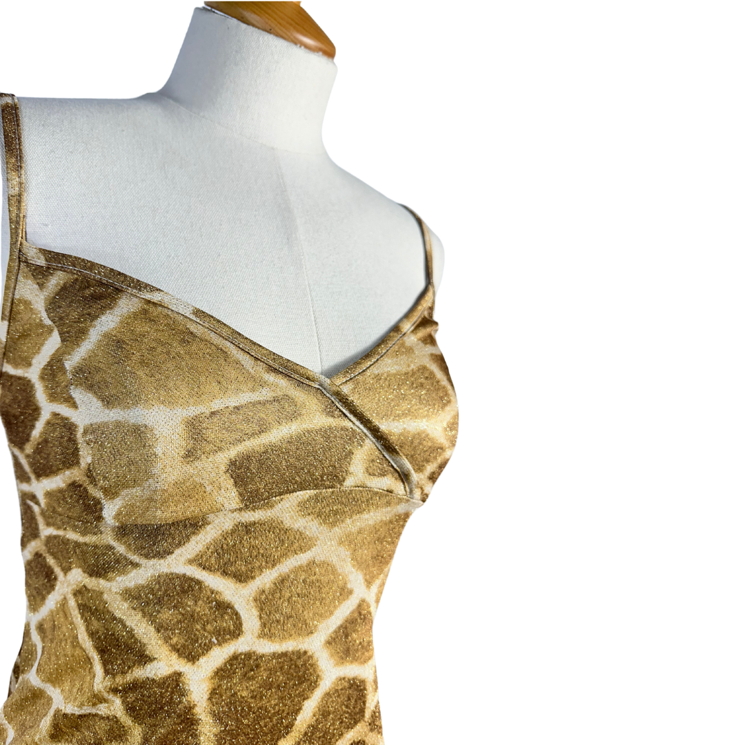 Giraffe print spaghetti strap dress - S