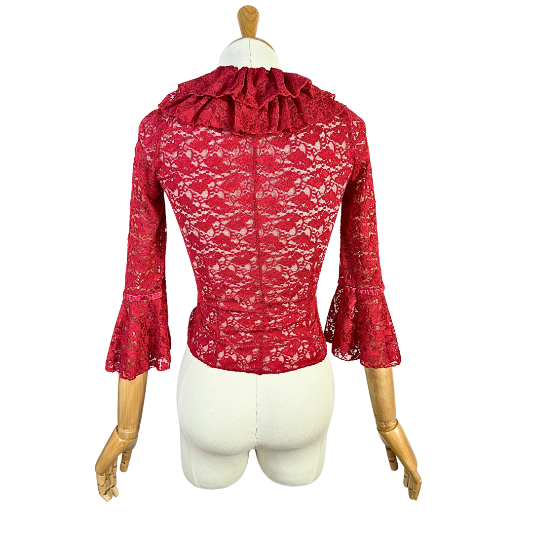 Red bellsleeve lace cropped top - S