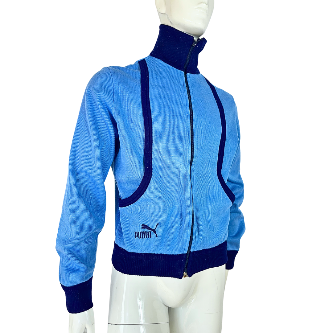 Blue 80s Puma zipped up knitted jacket - S