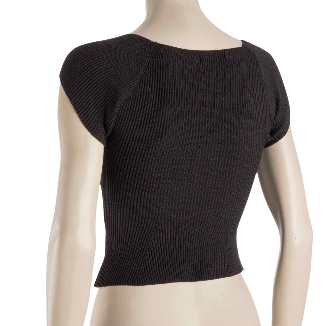 Sweetheart neckline ribbed knit cropped top - S