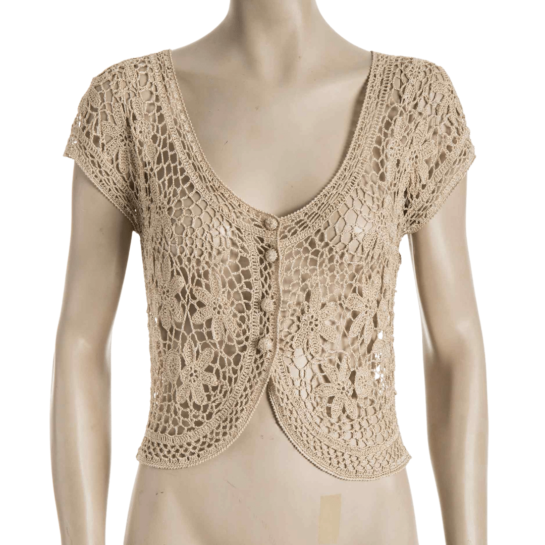 Cap sleeve crochet see-through top - M