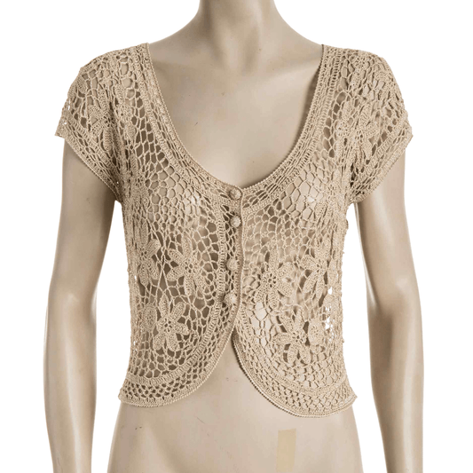 Cap sleeve crochet see through top - M