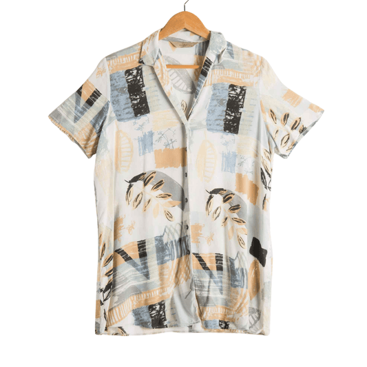 Floral and abstract print shortsleeve shirt - S/M