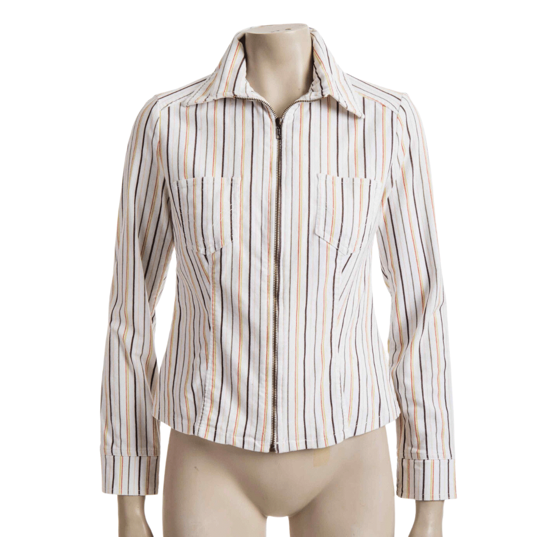 Stripe zipped-up corduroy shirt - M