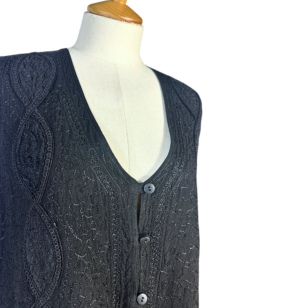 Black boho embroidered waistcoat - M