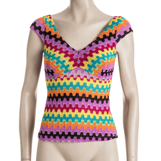 Colourful knitted v-neck top - S