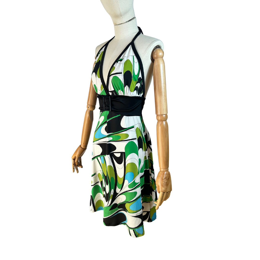 Y2K geometric halter neck dress - S