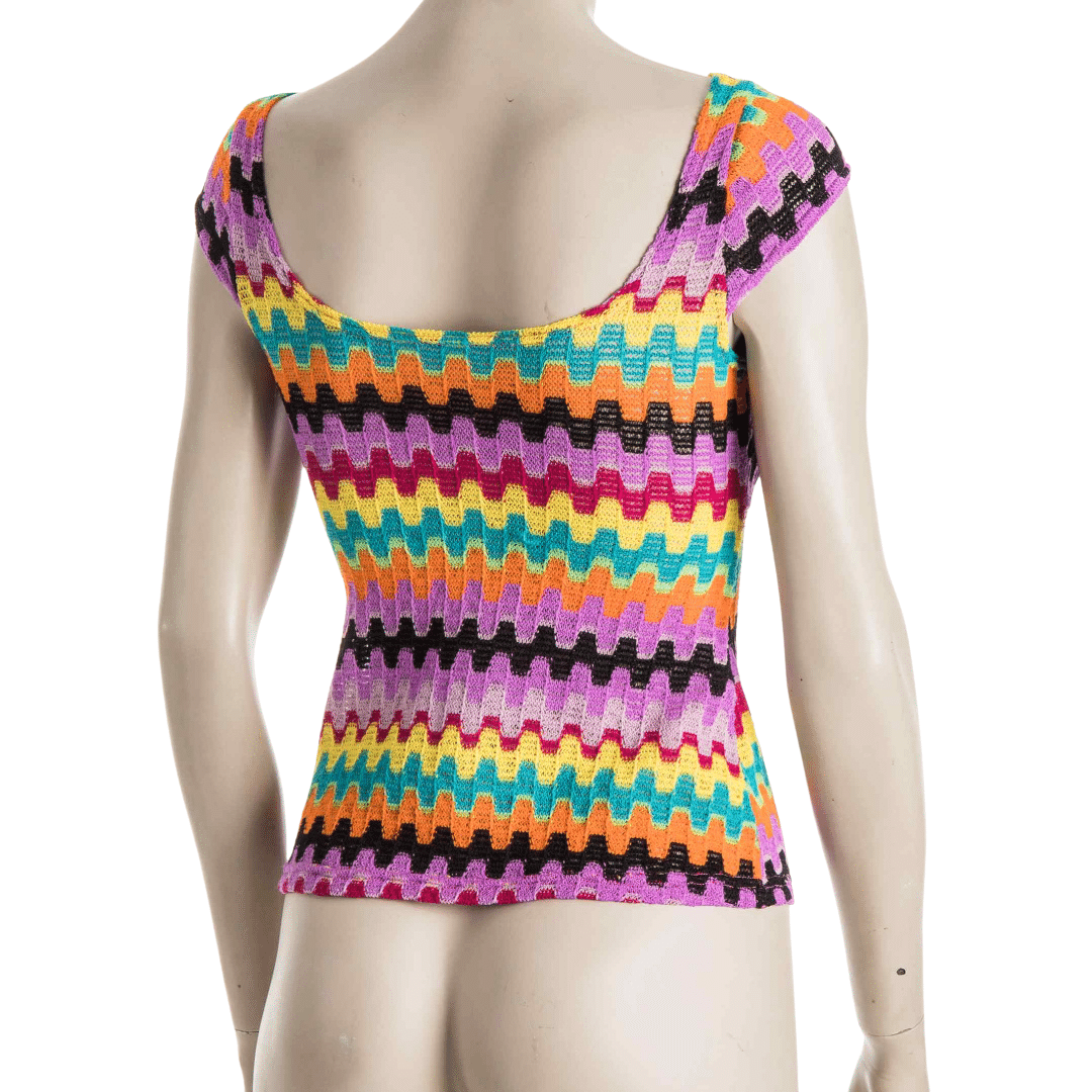 Colourful knitted vneck top - S