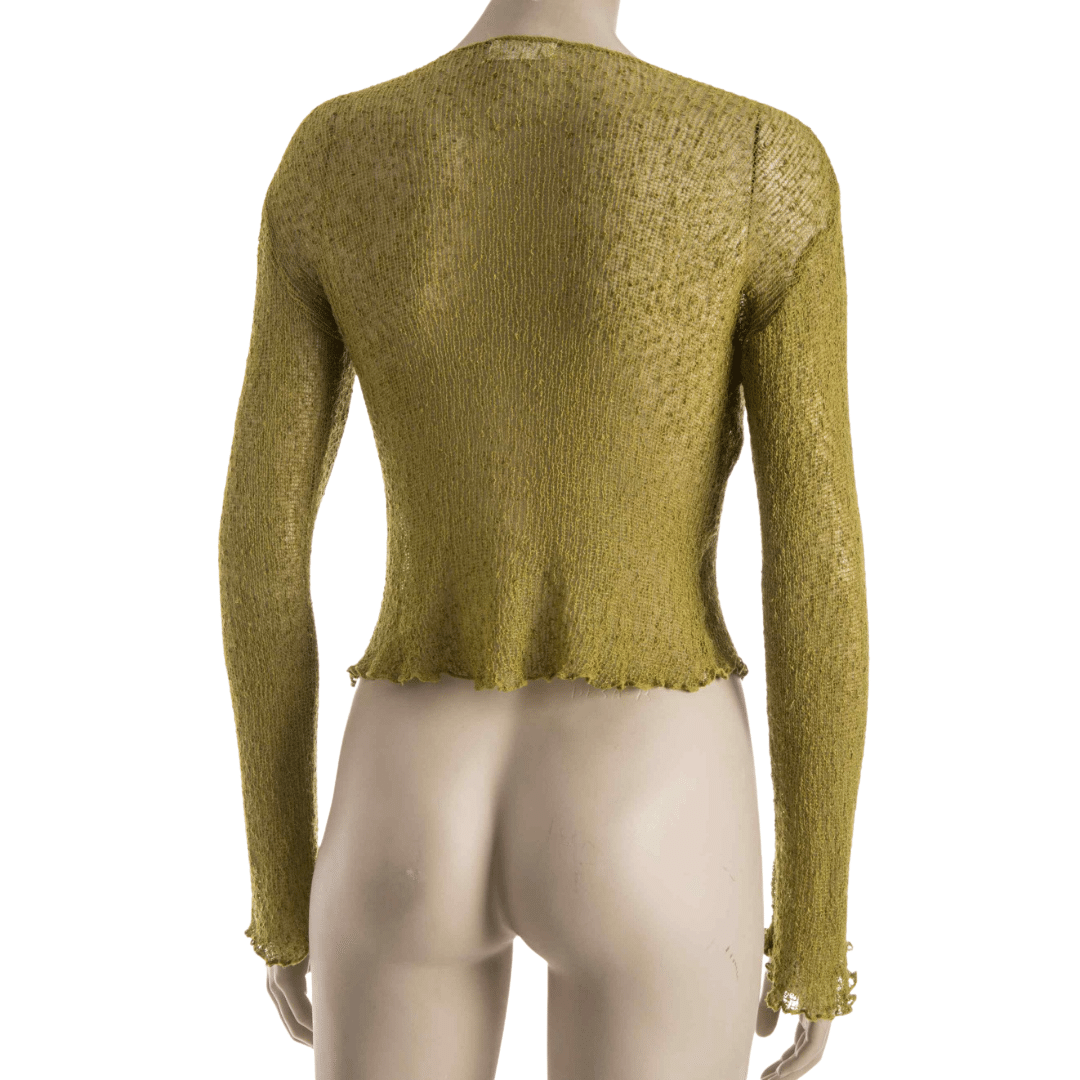 Bellsleeve vneck open front slit knitted top - S