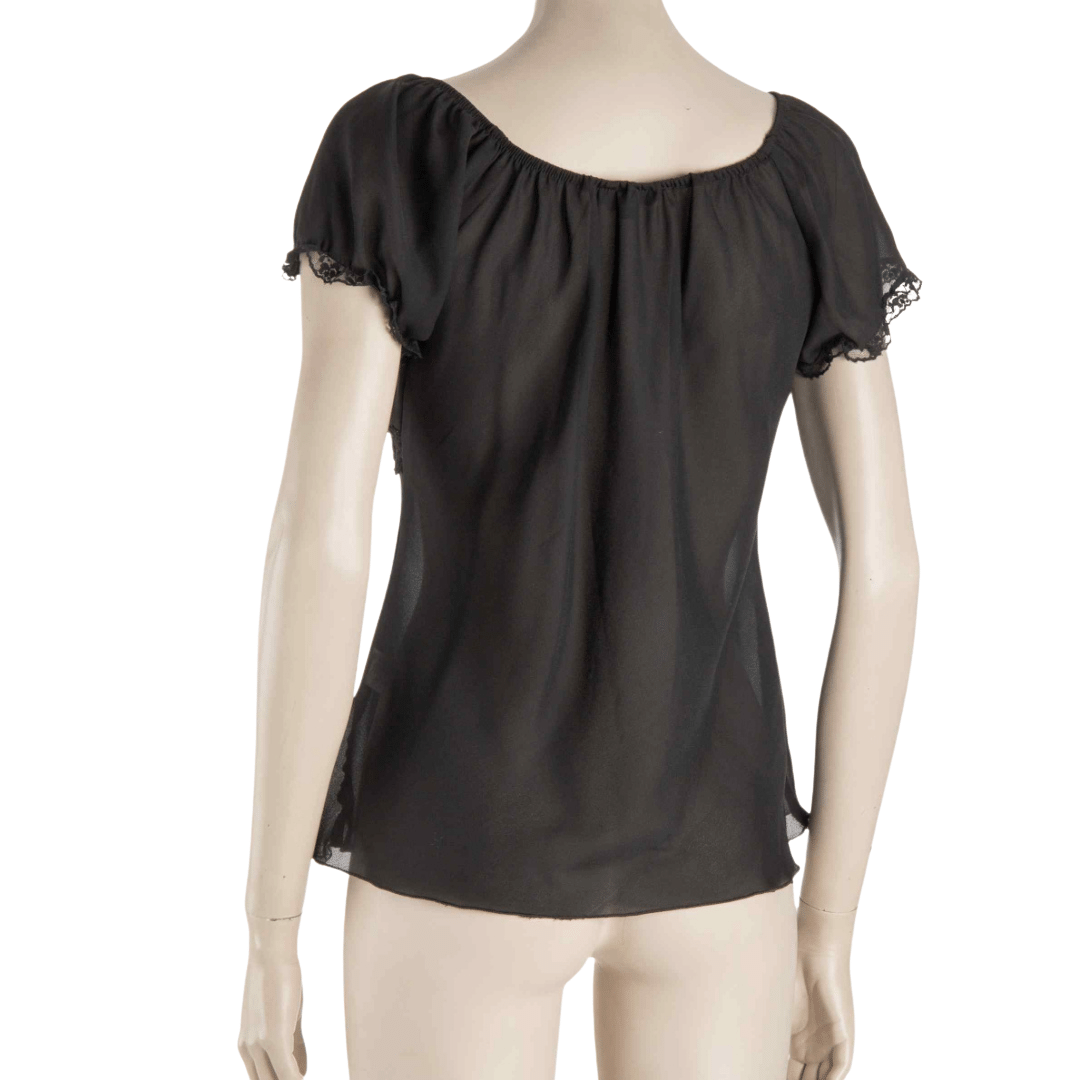 Capsleeve top with ruched bust and lace trim - M