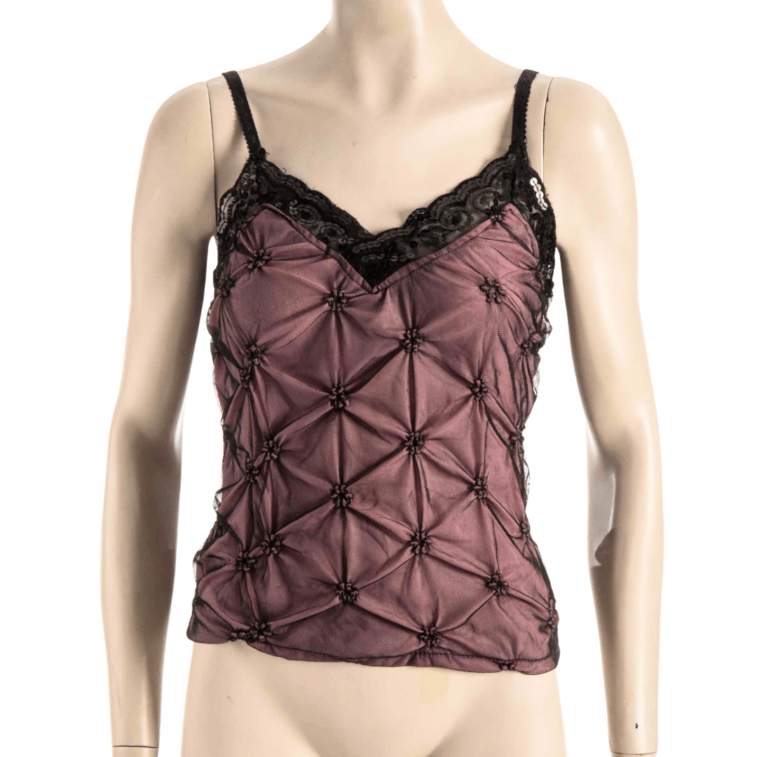 V-neck mesh and sequins spaghetti strap top - S