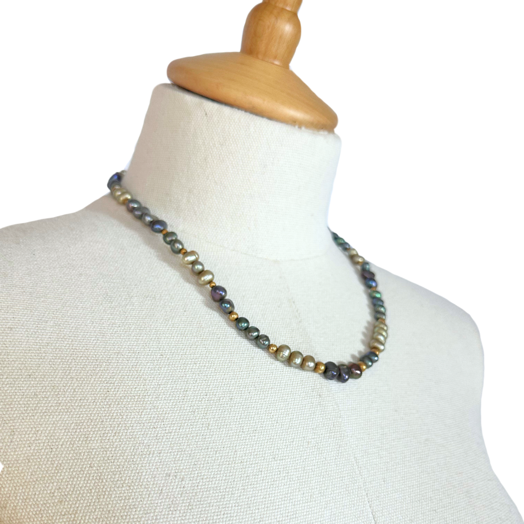 Metallic freshwater pearl necklace