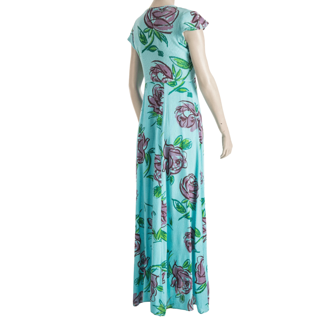 Floral capsleeve maxi dress - M