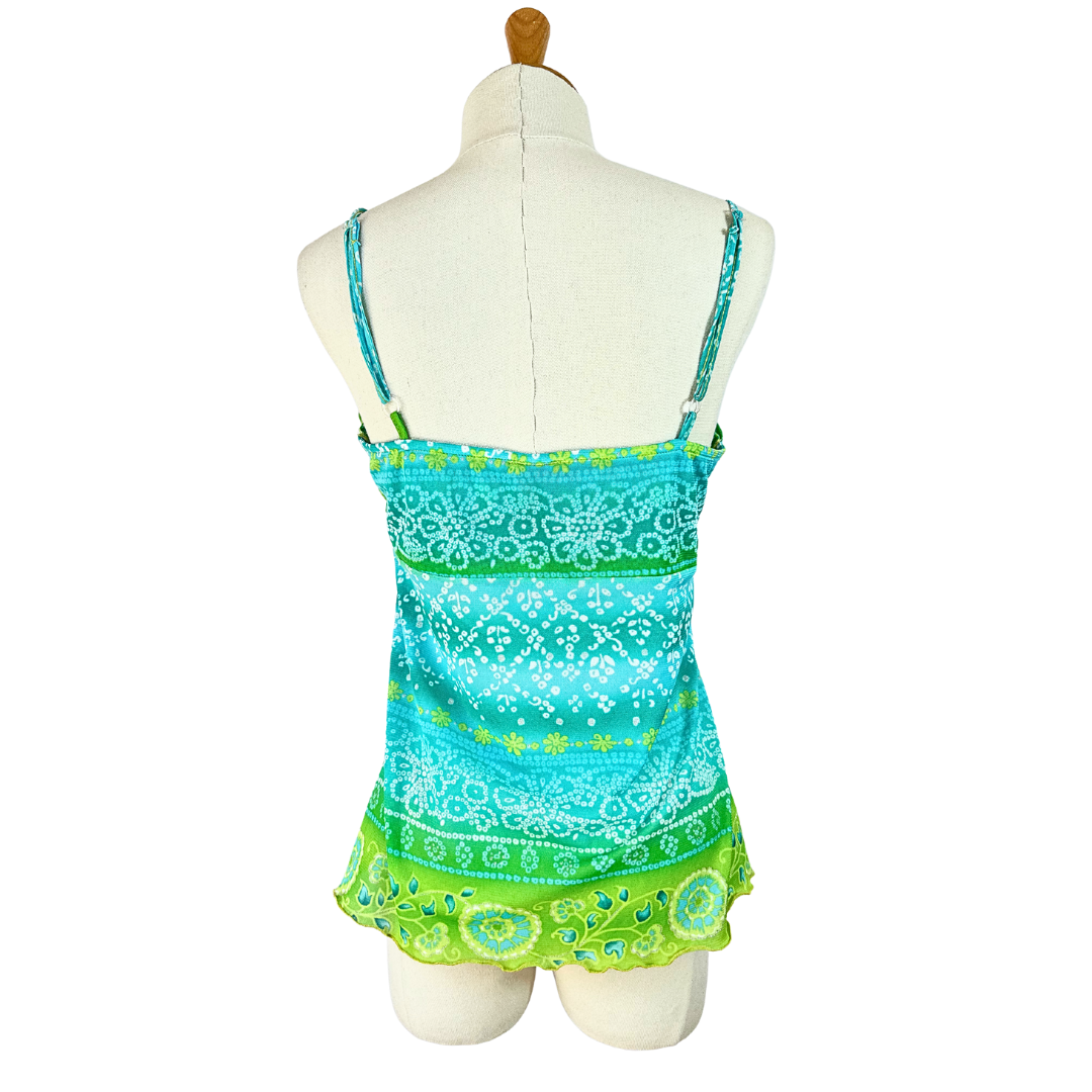 Y2K glittery floral spaghetti strap mesh top - M