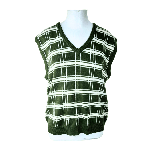 Vneck checkered sleeveless knitted jersey - M/L