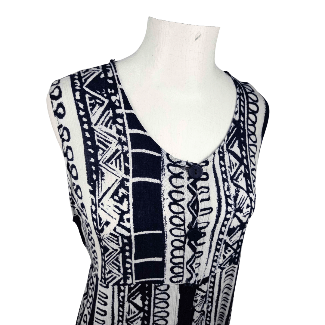 90s sleeveless printed midi dress - M