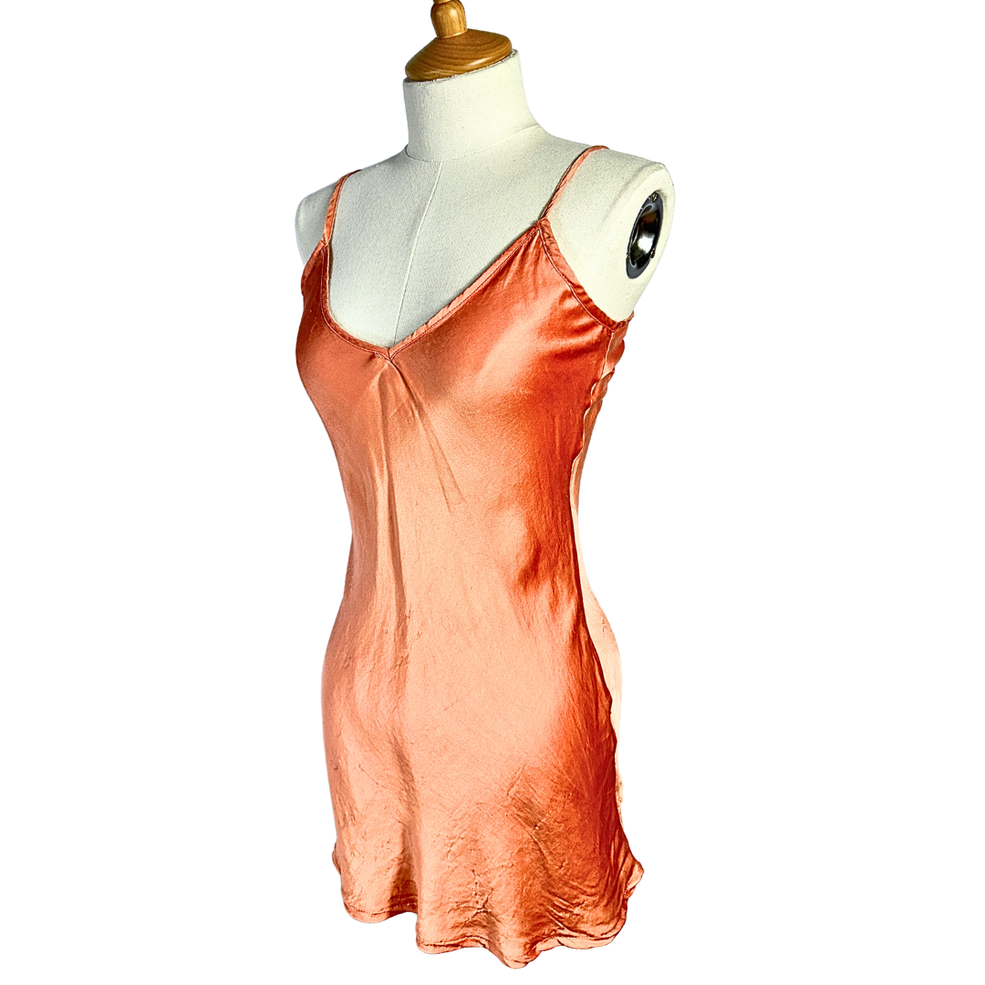 Peach silk lingerie slip dress - S