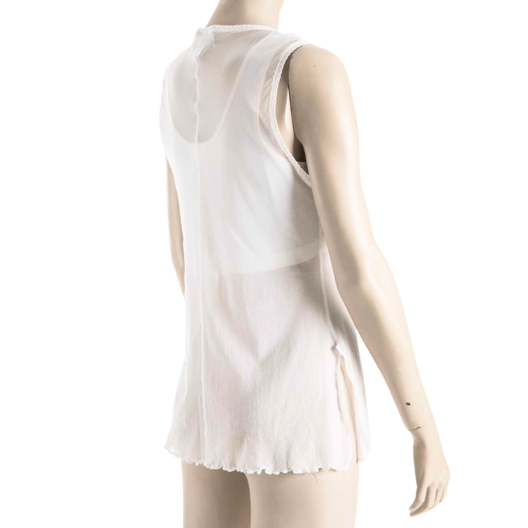 Sleeveless cropped top with mesh tie front overlay - L