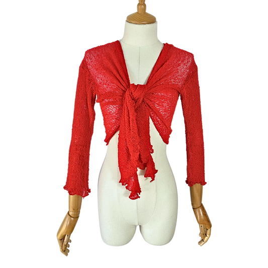 Red tie front knitted top - S