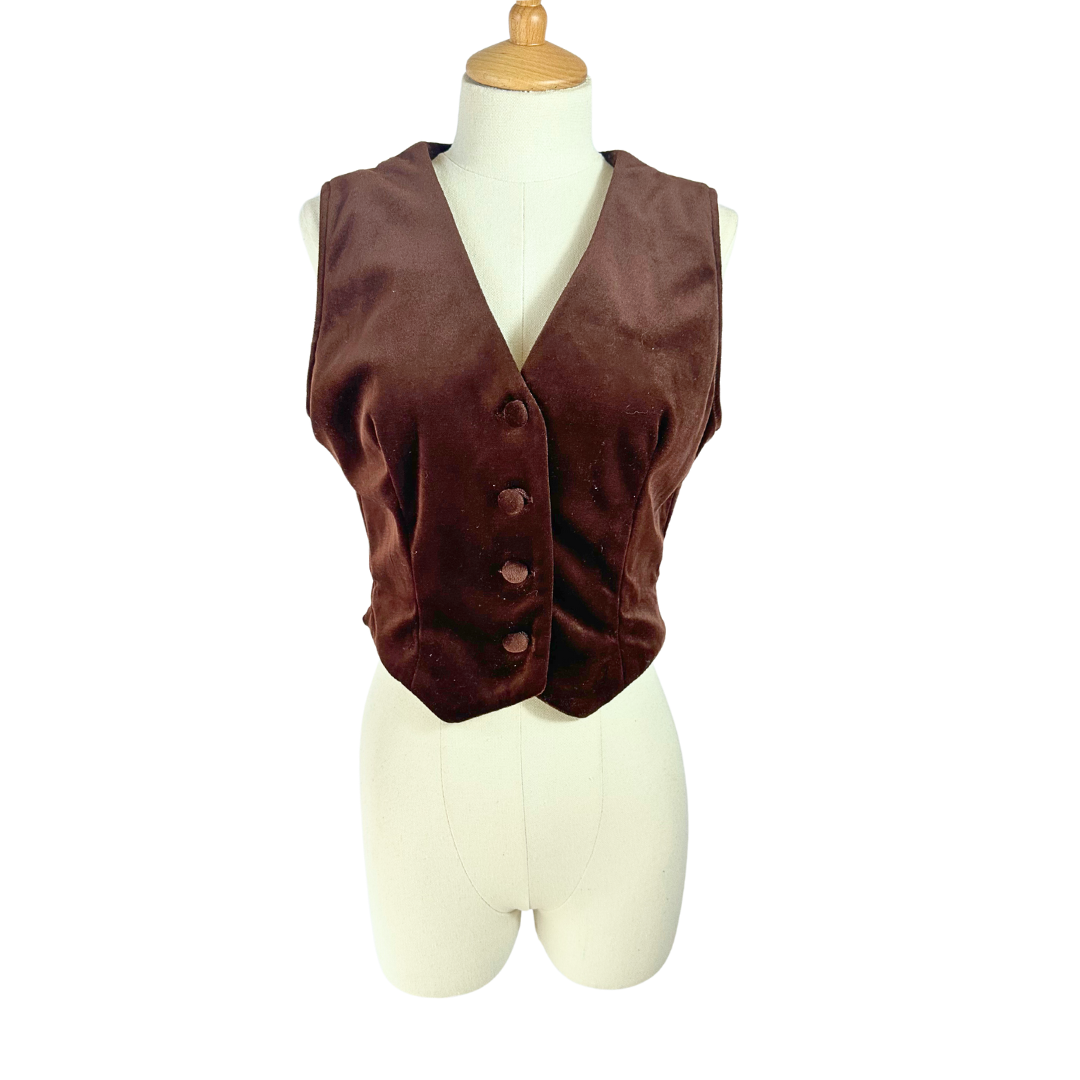 Brown vintage velvet cropped waistcoat - S