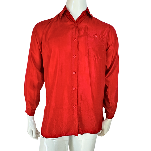 Red vintage silk shirt - S/M