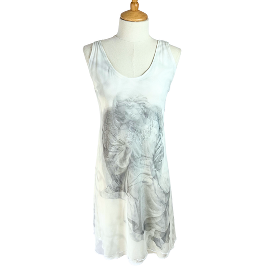 White angel print mesh dress - S