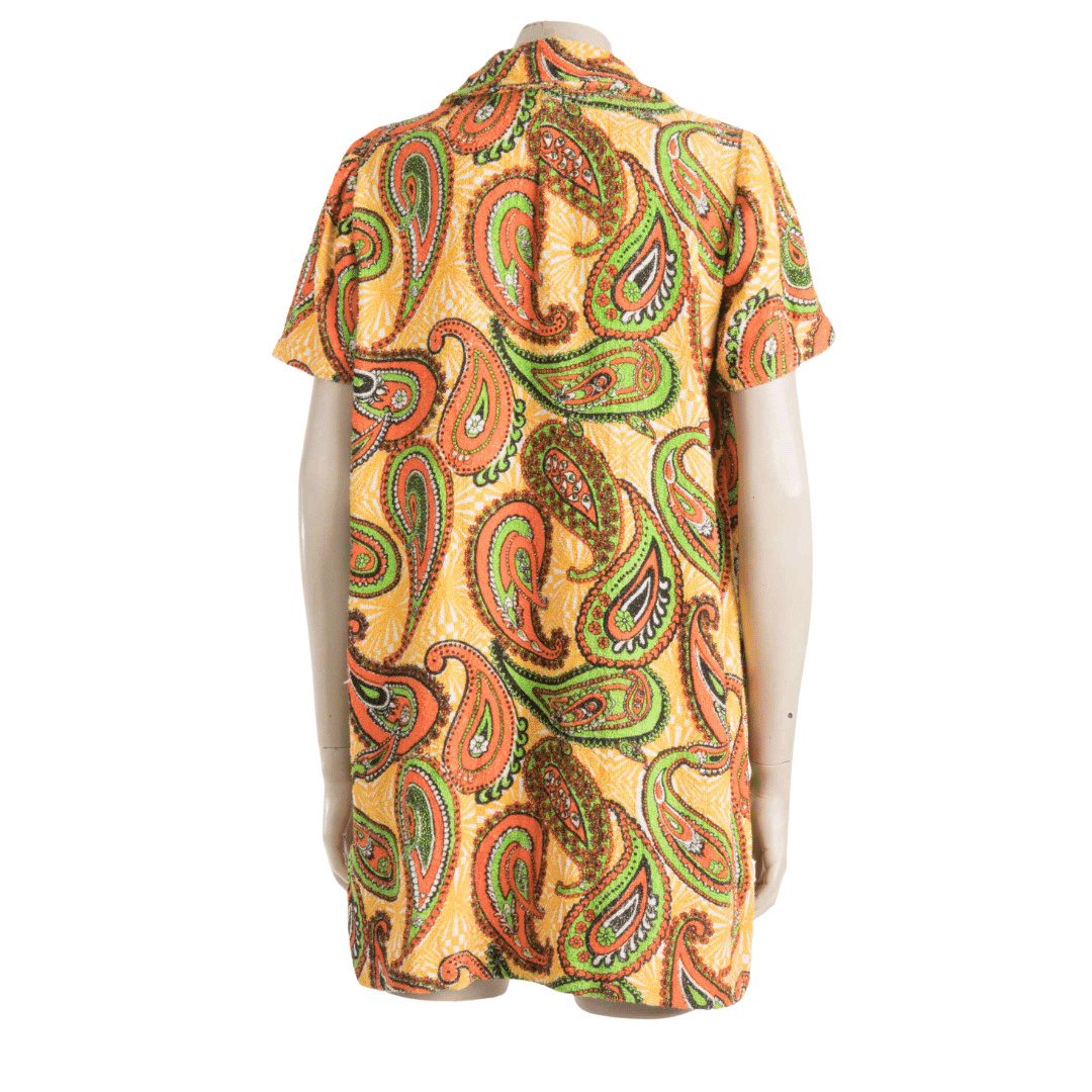 70s terrycloth button down dress in paisley pattern - L