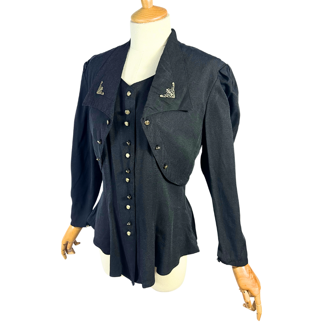 Black vintage button down blouse - M