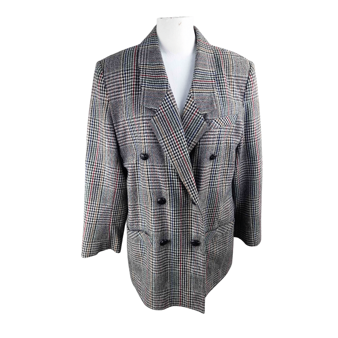 Vintage plaid double-breasted blazer - L
