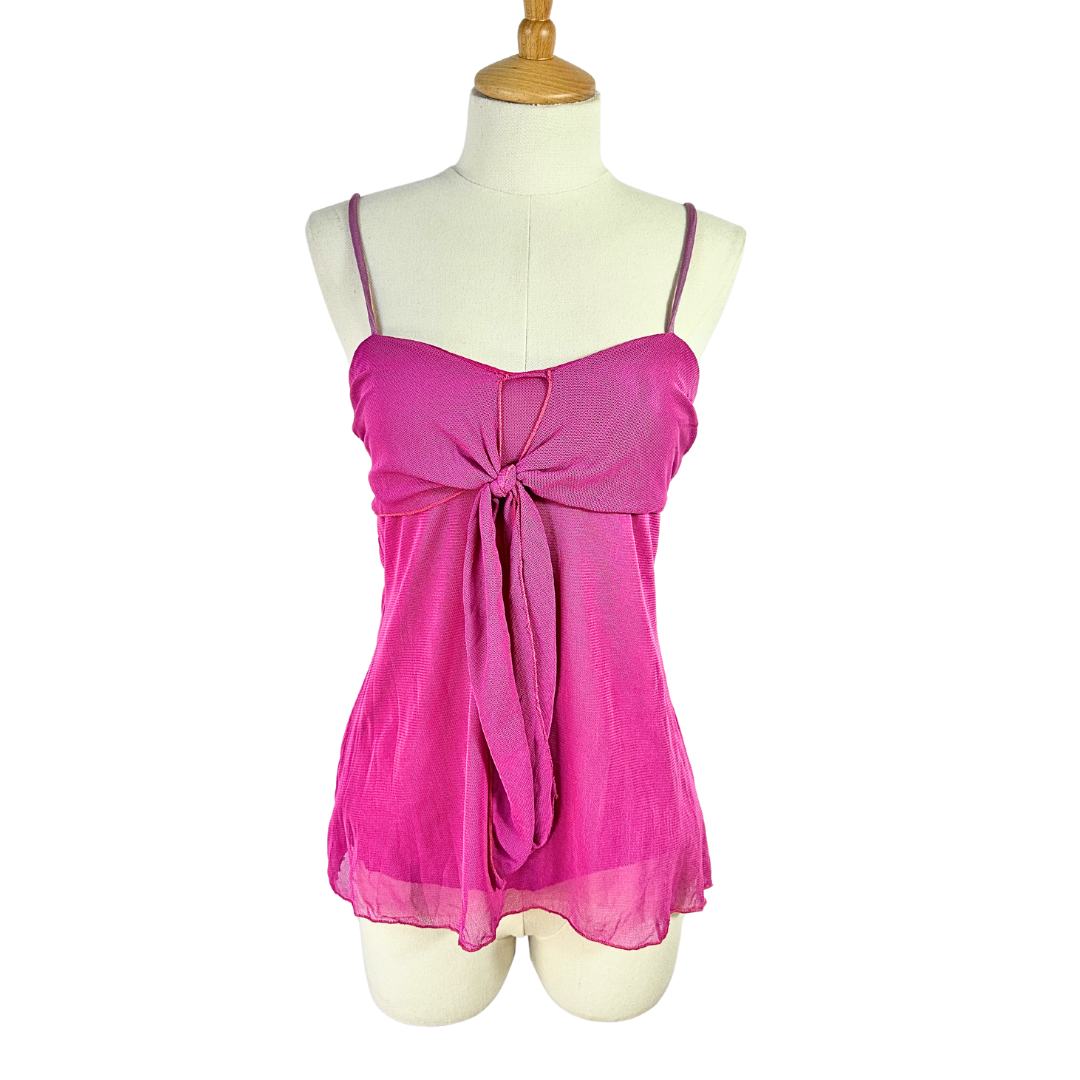 Fuchsia 90s spaghetti strap mesh top - S